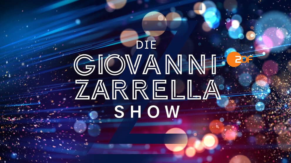 "Die Giovanni Zarrella Show": Logo der Sendung. Der Titel in weißen Blockbuchstaben und das ZDF-Logo auf einem grafisch gestalteten Hintergrund